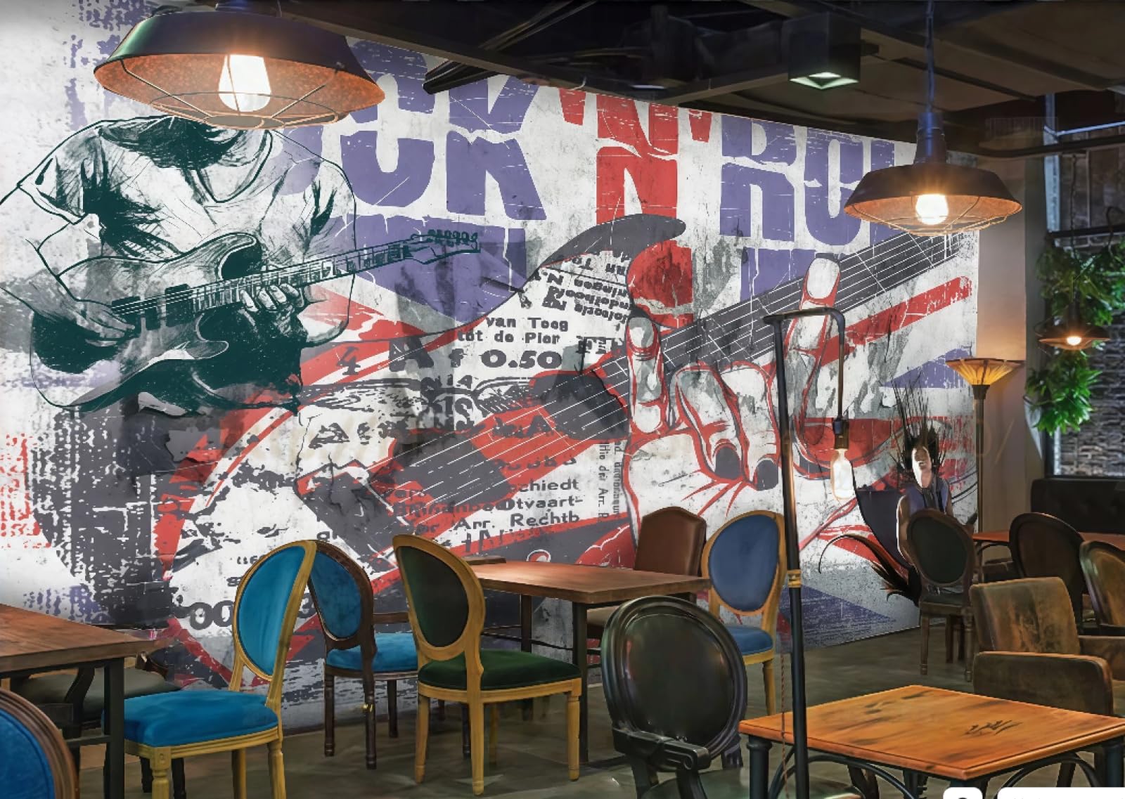 rskjdghshd Wallpaper Retro Cement Gray Wall Graffiti Personalized Rock Music Theme Bar Western Restaurant Background Wall Mural Afternoon Tea Coffee Shop Wallpaper,3D,400x280cm