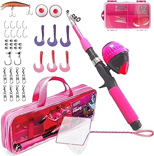 Play22 Kids Fishing Pole Pink - 40 Set Kids Fishing Rod And Reel Combos - Fishing Poles For Youth Kids Includes Fishing Tackle, Fishing Gear, Fishing Lures, Net, Carry On Bag, Fully Fishing Equipment - For Boys And Girls