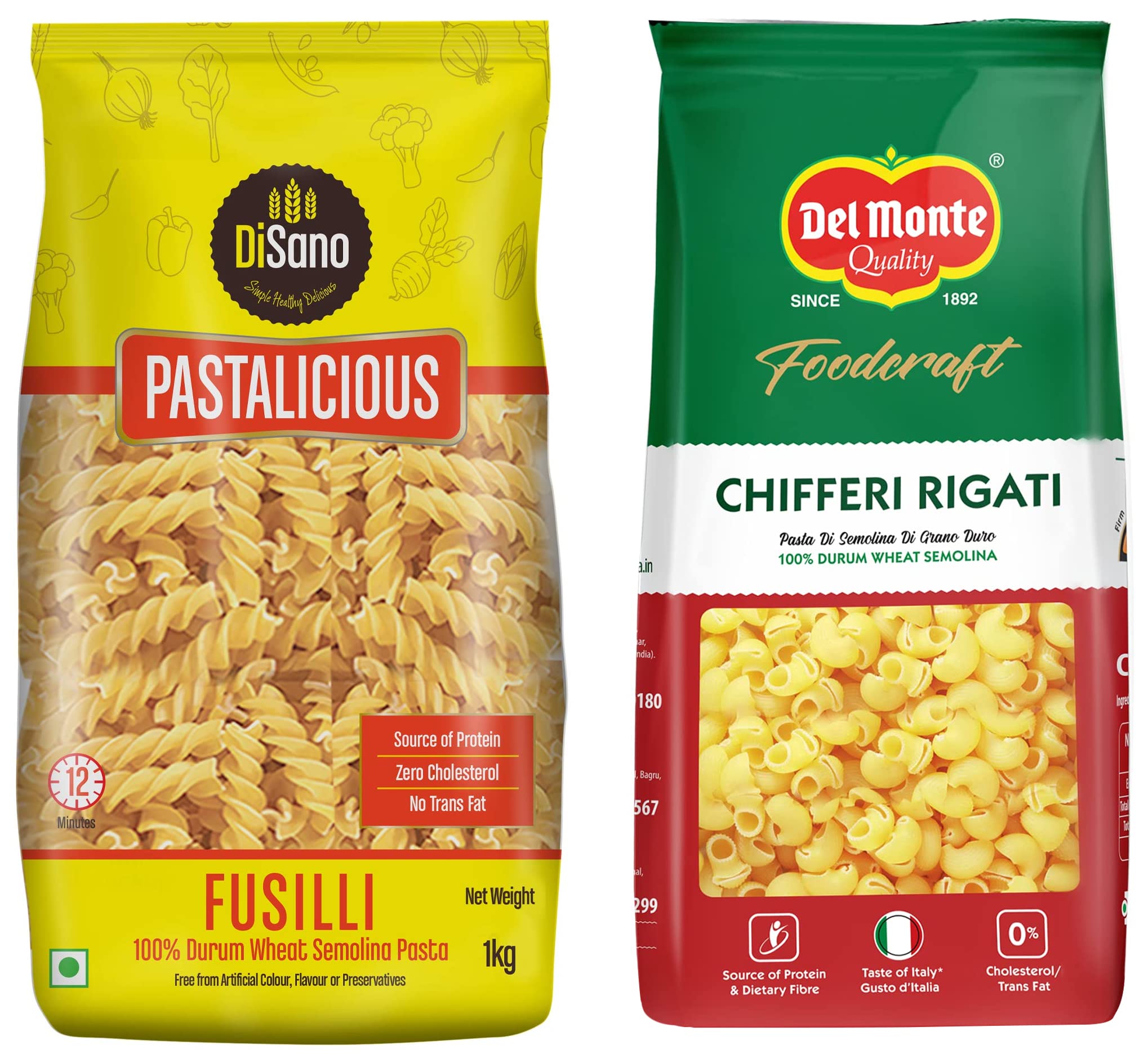 Pastalicious 100% Durum Wheat Fusilli Pasta, 1kg & Del Monte Food Craft Elbow Pasta, 1kg