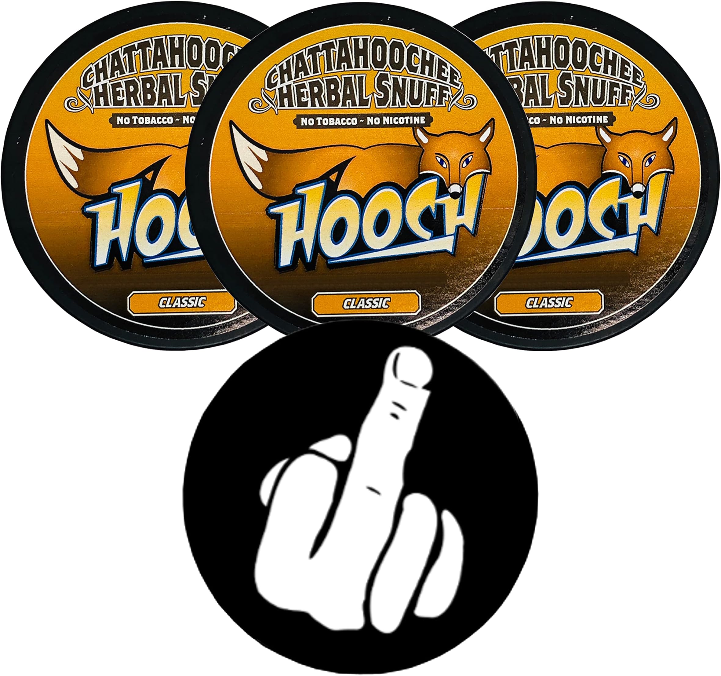 Hooch Herbal SnuffClassic Pouch Packs - 3 Cans - Includes DC Crafts Nation Skin Can Cover - Middle Finger