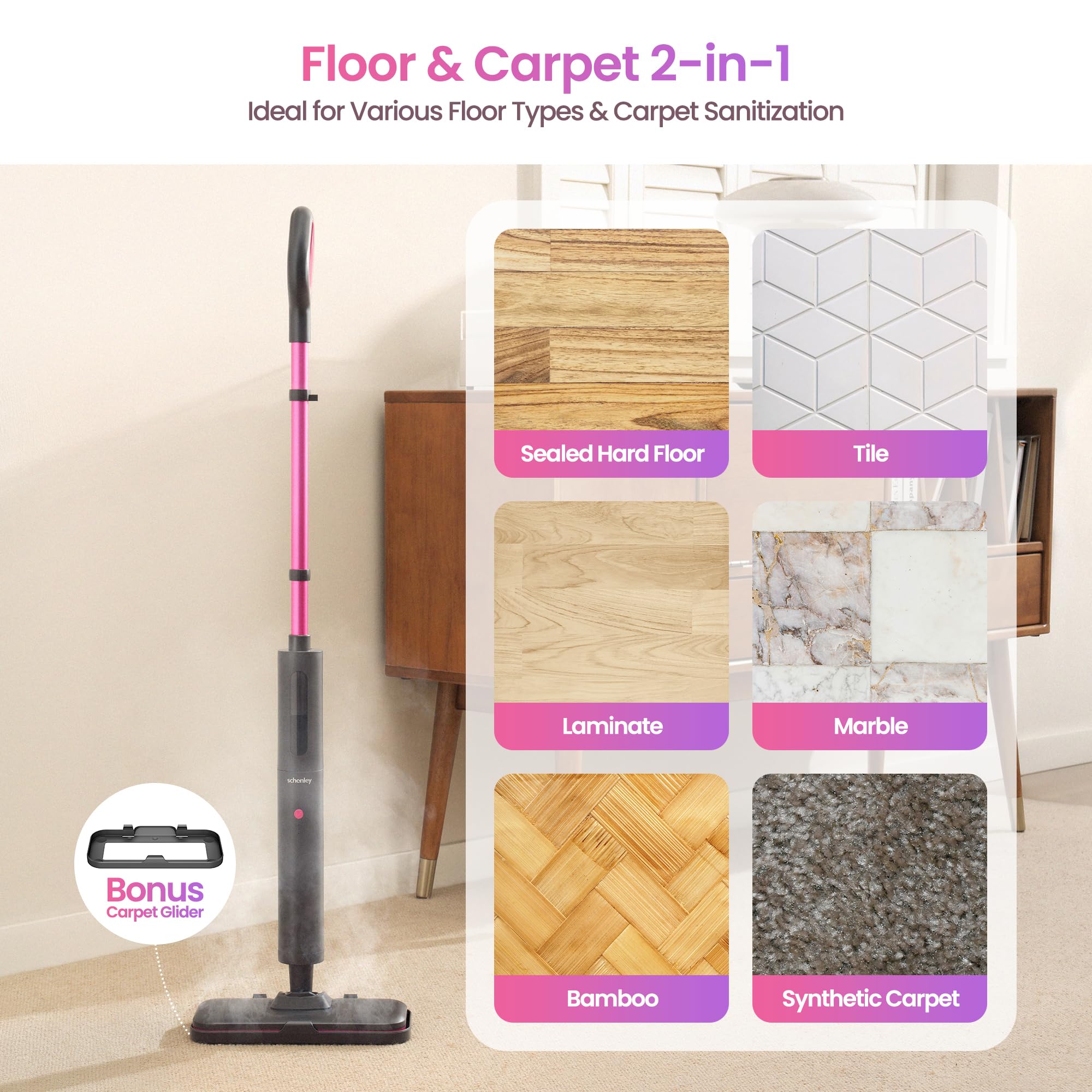 Limpiador de pisos de alto rendimiento para azulejos, madera dura y laminados | Potencia de vapor de 1300 W, modos ajustables y diseño ligero 6