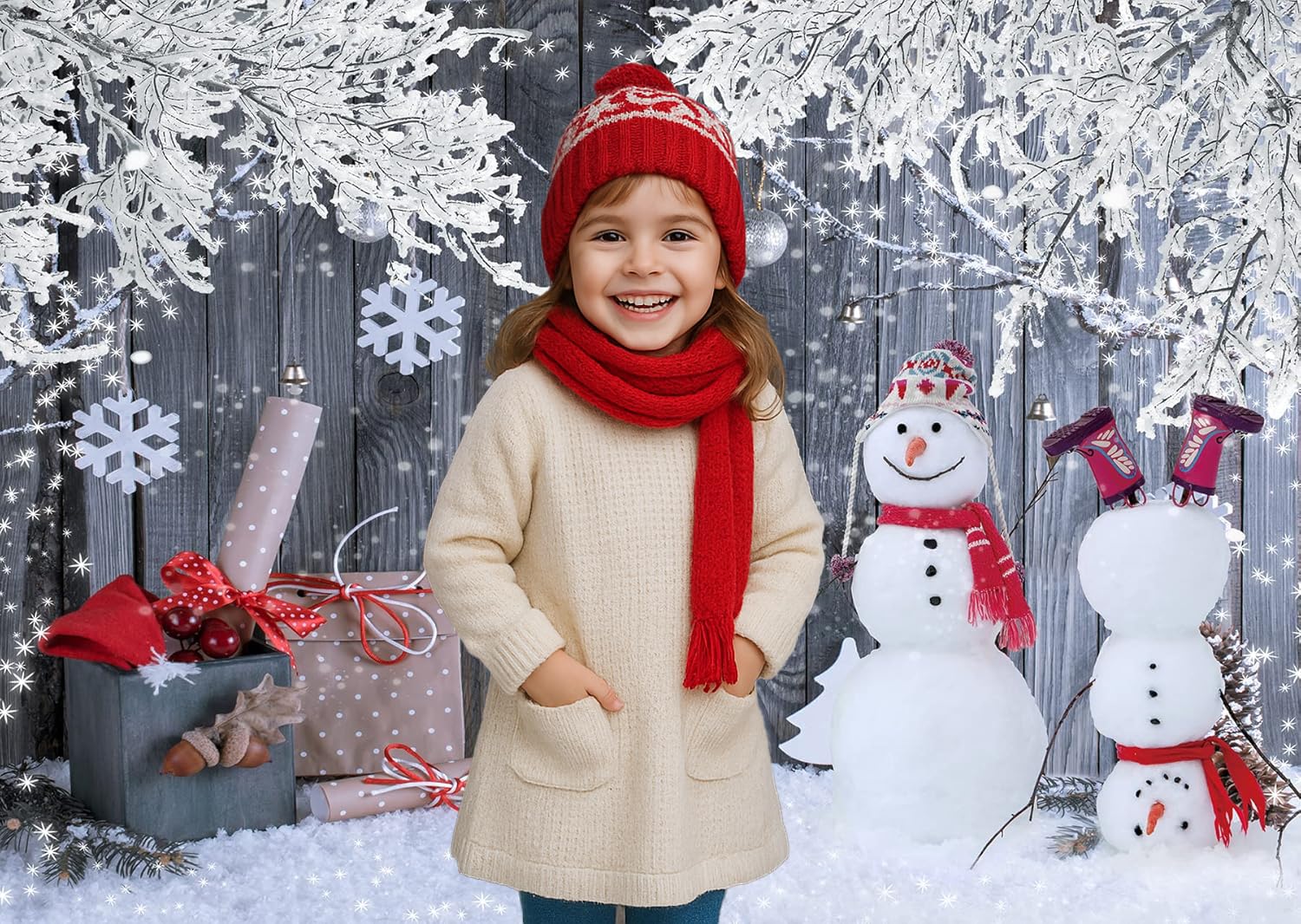 Luminora 2,1 X 1,5 M Joyeux Noël En Hiver Gris Bois Mur Toile De Fond