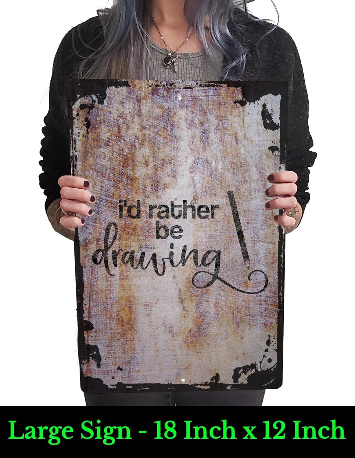 Id rather be drawing cursive sketch pencil artist draw create Beige Wall Art Decor Funny Gift 12 x 18 Inch