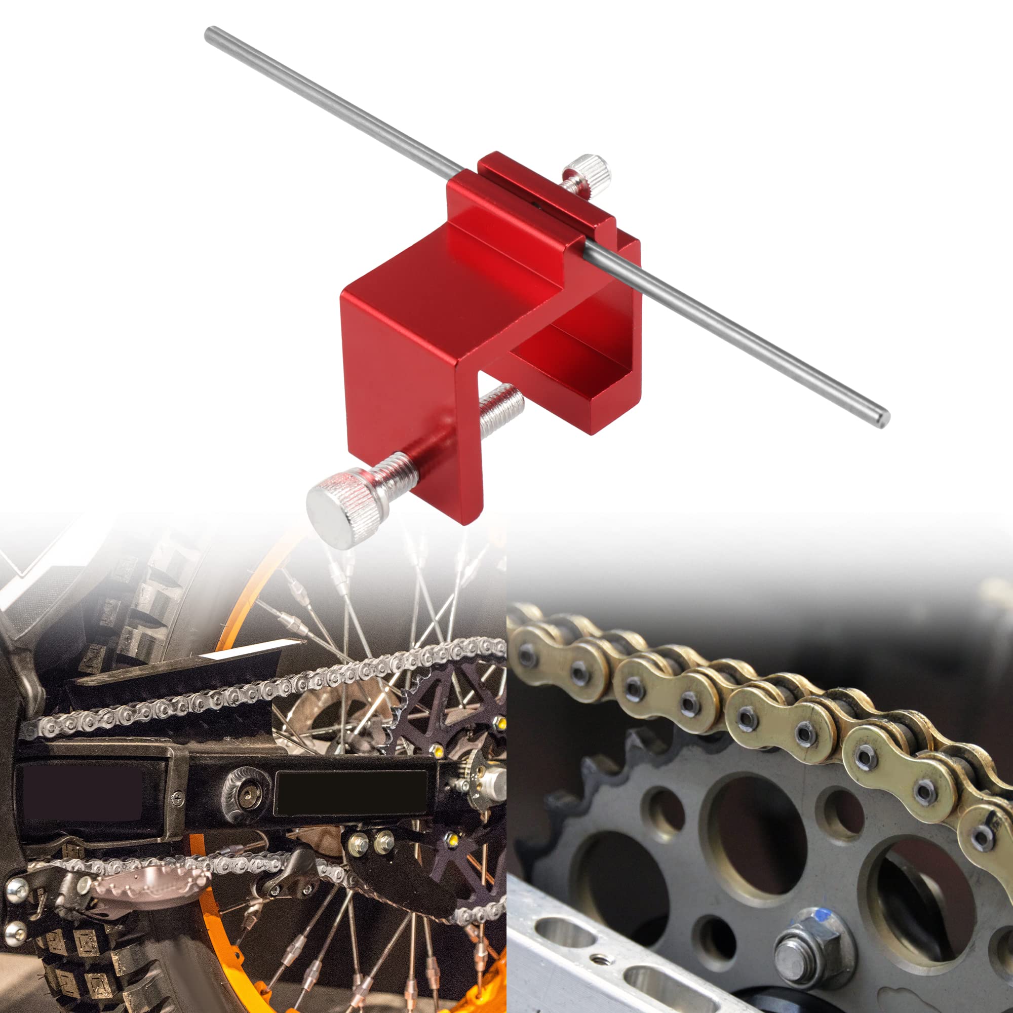 Motoforti Motocicleta ATV Cadena Alineación Herramienta Piñón Cadena Ajuste Rojo