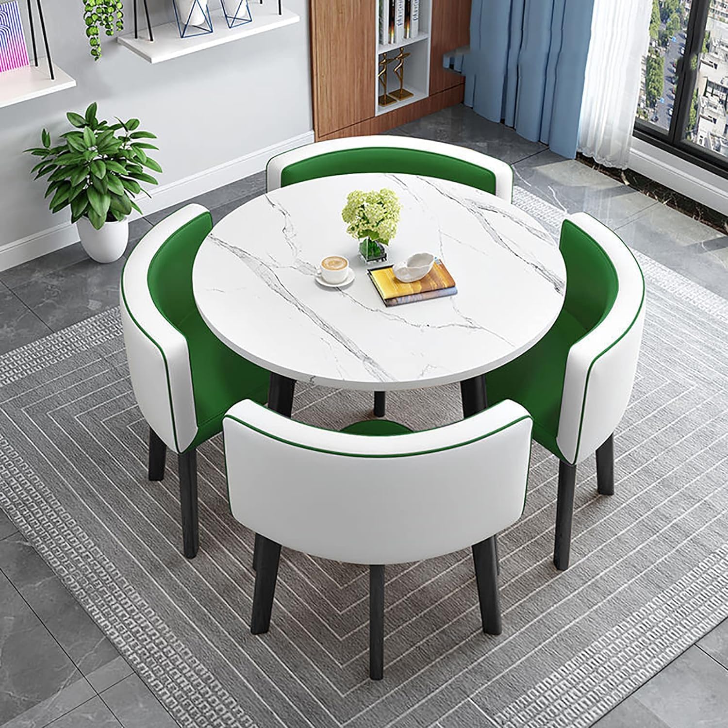 Modern Dining Table Set for 4 Round Conference Room Table with Chairs Small Round Dining Room Table Set Circle Kitchen Table for 4,A16-90x90x75cm