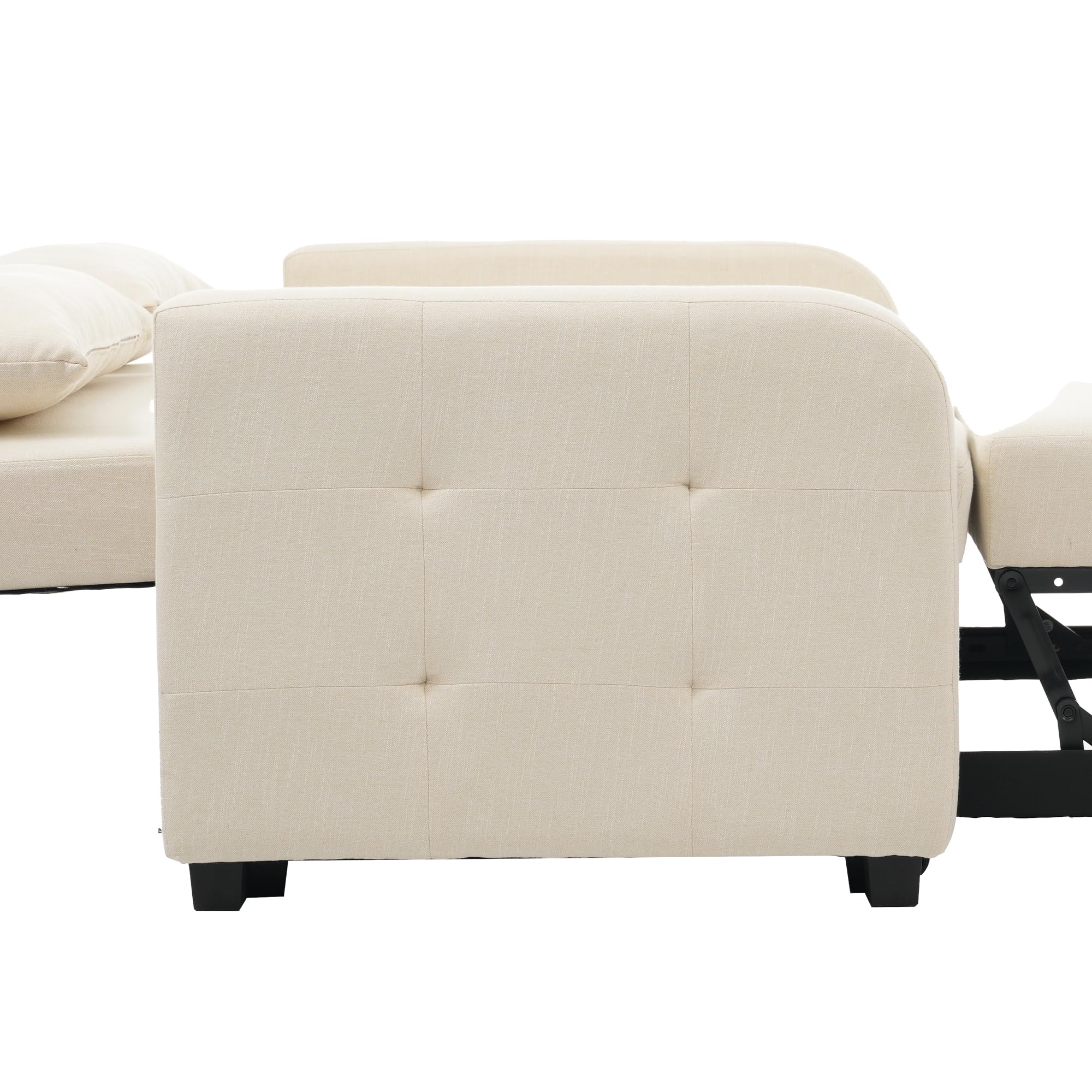 Merax Schlafsofa 2-Sitzer Kleines Sofa mit Schlaffunktion | 180x127 cm - Modernes Klappsofa 3-in-1 Schlafcouch Ausziehbar mit Verstellbarer Rückenlehne, Seitentaschen - Leinenstoff Sofabett, Beige