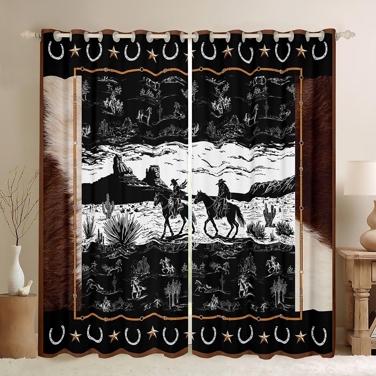 Feelyou Western Aztec Curtains for Living Room (2 Panels, 52 x 63 Inch) Horse Cowboy Darkening Drapes Rustic Western Country Wild West Down 30%-50%