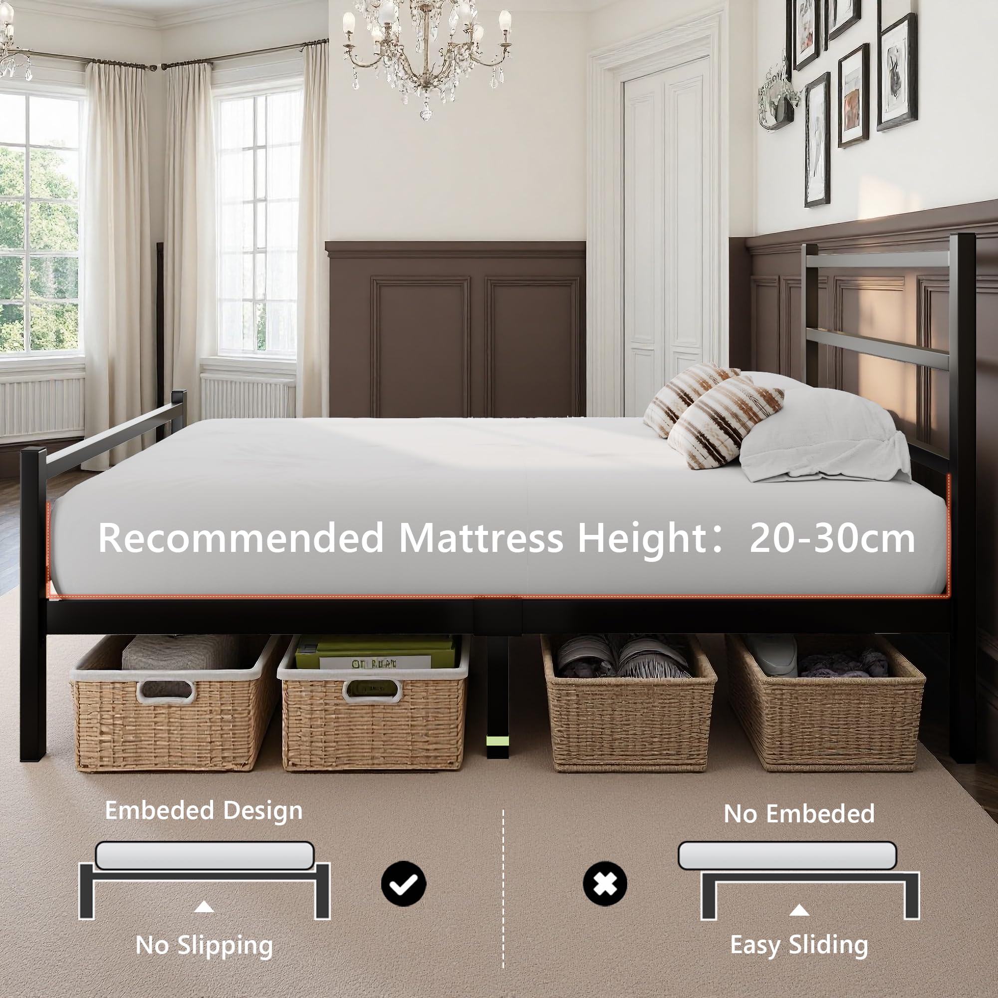 iPormis Double Bed Frame,135 x 190 cm,with Headboard and Footboard,Metal Bed Frame,300 kg Weight Capacity - Image 7