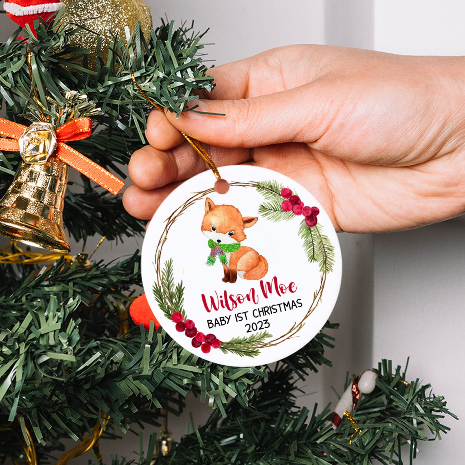 Baby's 1st Christmas Ornaments, Cute Baby Fox Ornament Decoration Gifts for Newborn, Custom Name Fox Babies Ornament, Personalized Fox Baby Ornament, Fox Baby Ornament Keepsake First Christmas