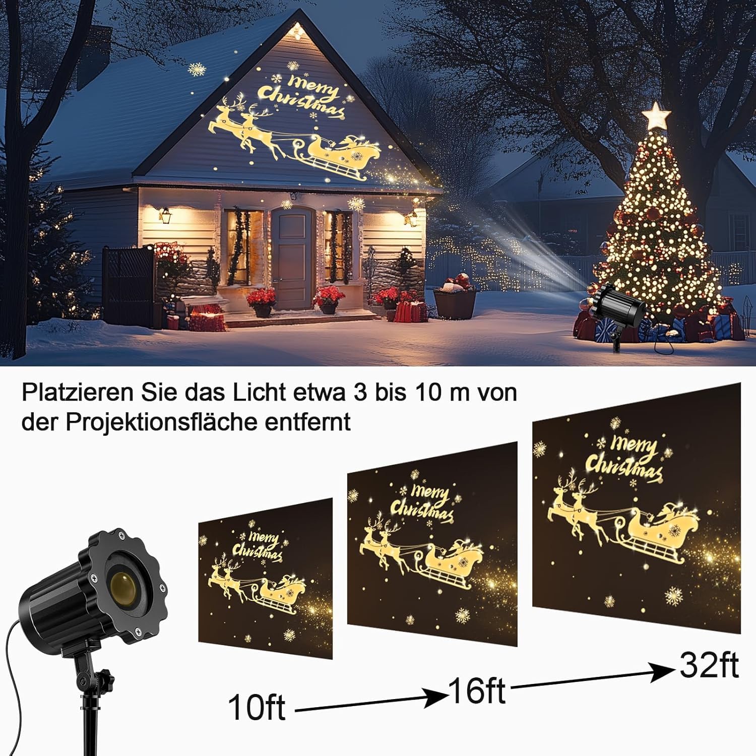 Christmas Projector Lights 3D Dynamic Outdoor Indoor Santa in Sleigh Christmas Decorations