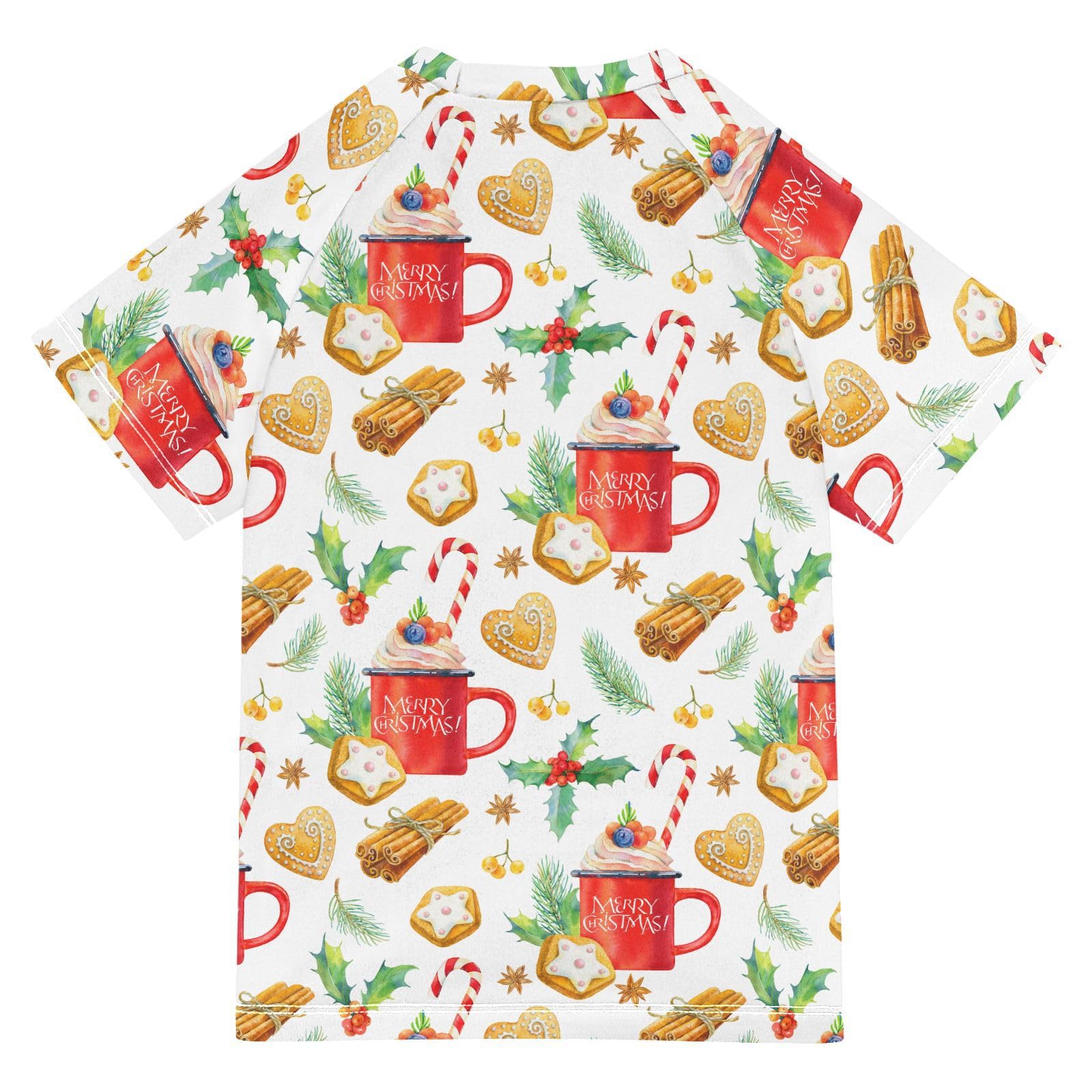 Aflyko Christmas Boys' Swim Shirt Winter Festive Gingerbread Rash Guard Beachwear Sun Protection Fishing Hiking Camping Surfing Swimming Toddler Infant Summer Daily T-Shirt, 4T Multicoloured