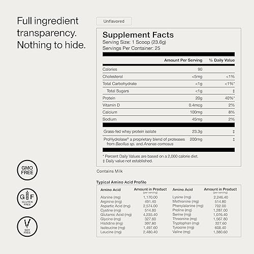 Miniatura 9 de Momentous Essential Proteína de suero aislada de vacas alimentadas a pasto - 20 g de proteína de suero aislada - Certificado NSF para el deporte -