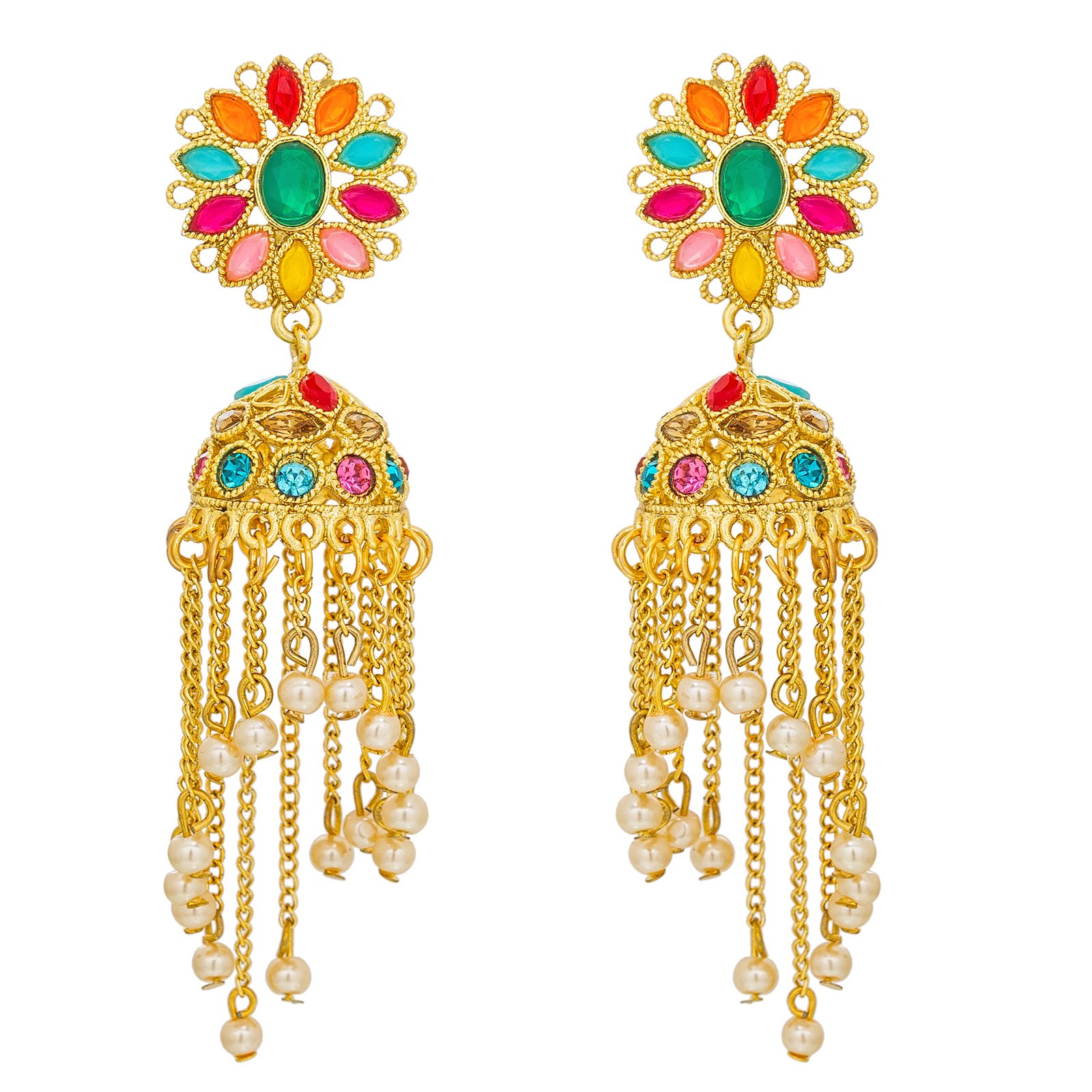 Stunning Multi-Colored Gold Plated Jhumkhi Earrings for Women/Girls-image-46