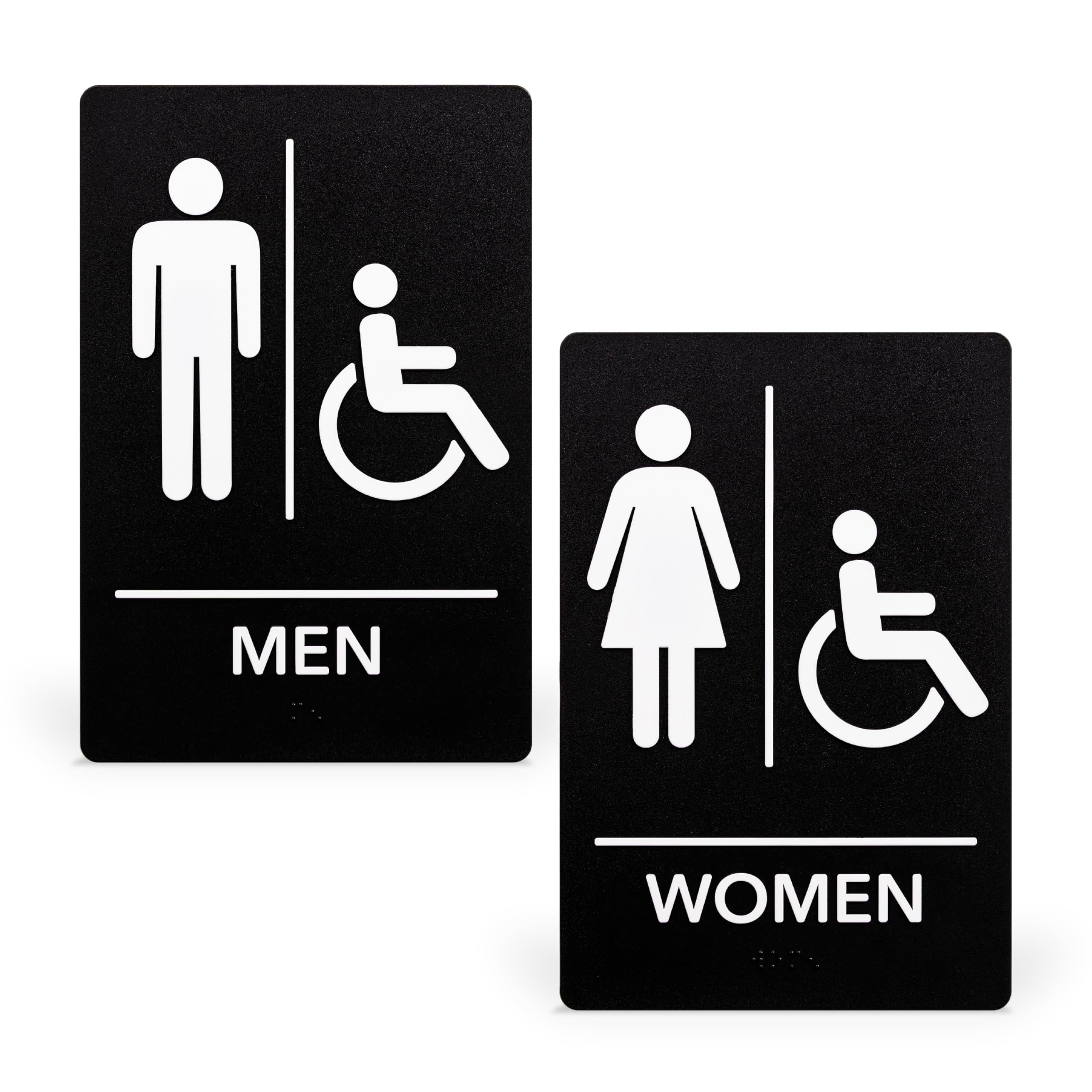 ExcelMark Restroom Sign for Business - ADA Compliant Braille Bathroom Sign with Double Sided Tape to Secure Perfectly in Less Than a Minute - Size 9 x 6 Inch (Men's & Women's Handicap Set)
