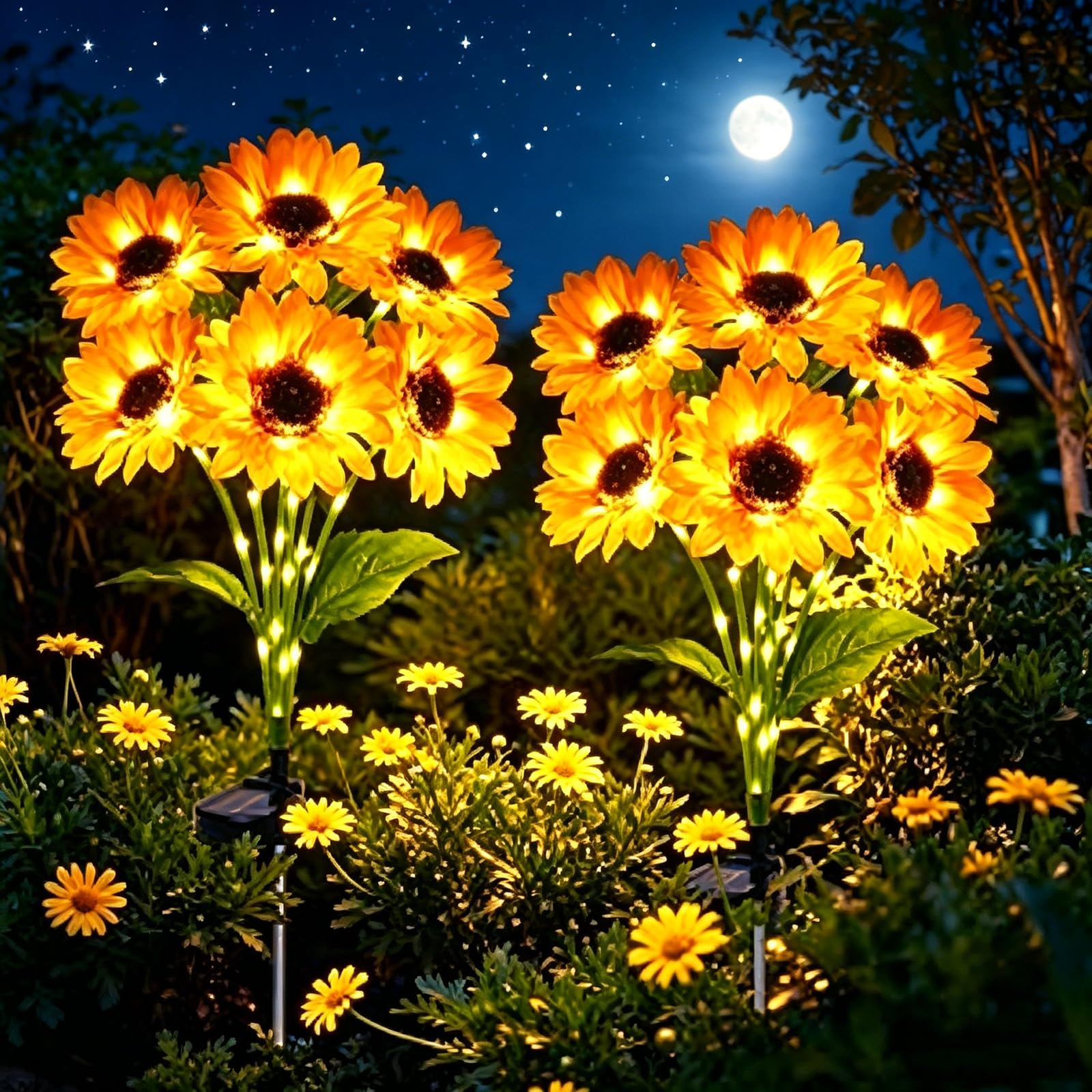Solar LED Sunflower Garden Lights Waterproof LED Flower Solar Lights Auto On Off Solar Powered Garden Stake Lights for Pathway Patio Lawn Balcony Yard Grave Decoration (Yellow sunflower B,2 PCS)