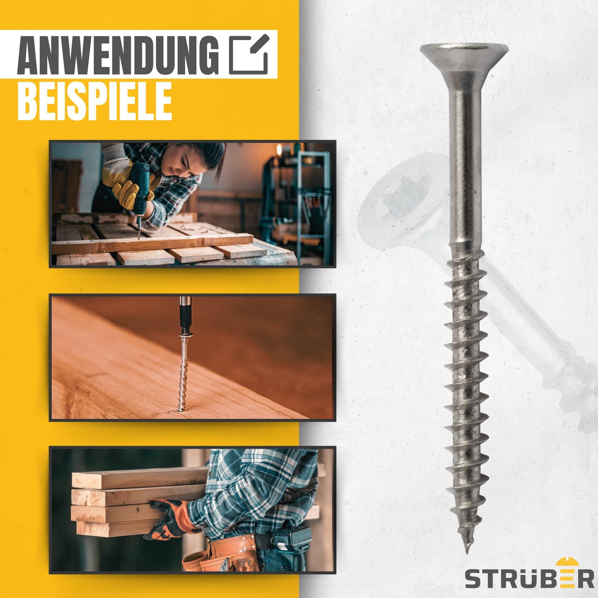 STRÜBER Universalschraube aus Edelstahl rostfrei A2 mit Senkkopf & Torx-Antrieb (3,5 x 30 mm / 200 Stk.) - Holzschraube - Spanplattenschrauben - Teilgewinde - TX-Bit inkl. - ETA