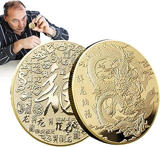 Dragão Chinês Moeda da Sorte - Lembrança do Zodiac Fortune Challenge 2024 com caracteres chineses,Moedas do ano novo chinês para crianças, parentes, amigos Money money