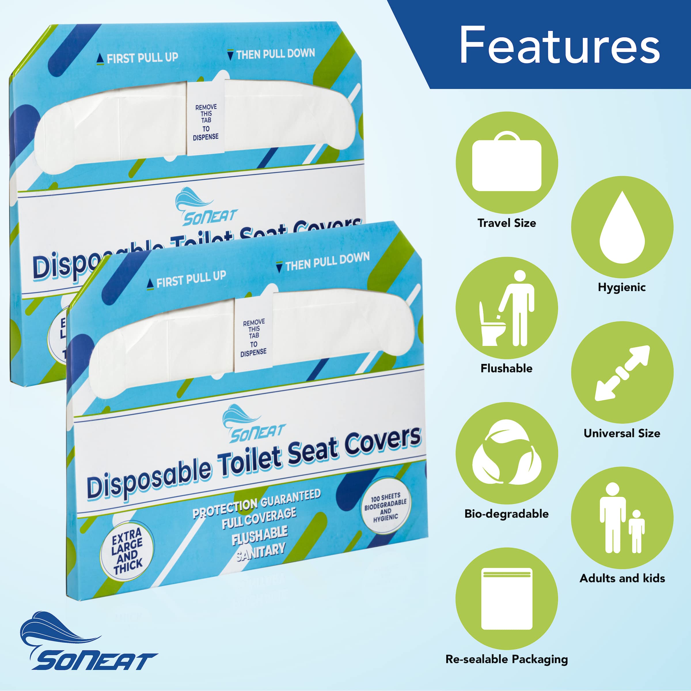 SoNeat Half Fold Toilet Seat Covers 200 Sheets Of XL Disposable Flushable Paper