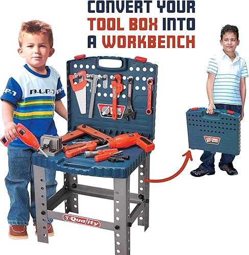 Miniatura 5 de Banco de trabajo con herramientas de juguete para jugar a construir. Con herramientas de apariencia realista y taladro eléctrico