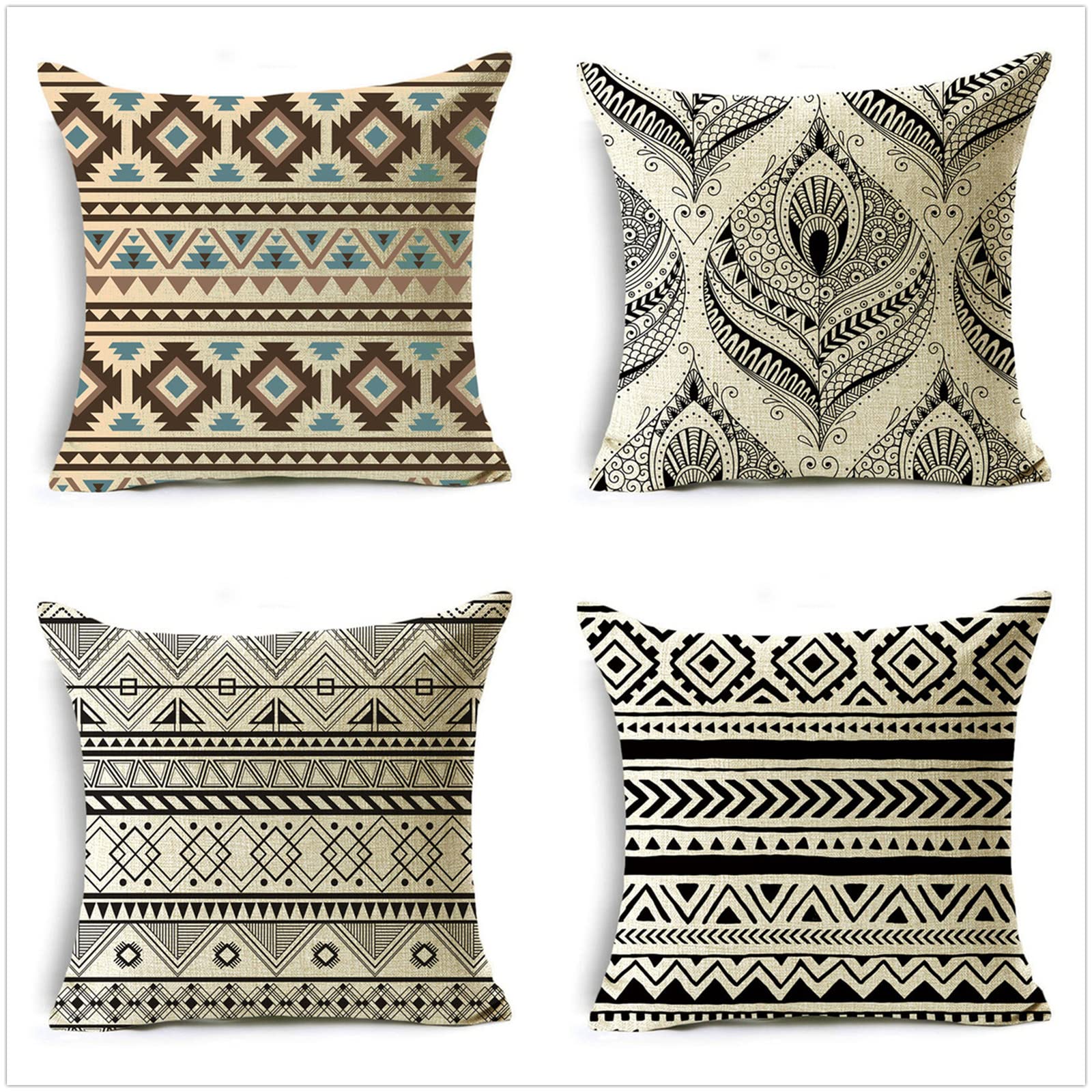 Set di 4 Fodere per Cuscini 100x100cm,cuscini per divano Boemia vintage Giardino Esterno Fodere per Cuscini Decorativi Short plush Quadrate per Cuscino,per Casa Soggiorno Camera da Letto Divano A559