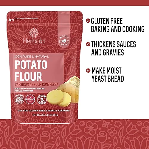 Miniatura 5 de Herbaila Harina de patata de 32 onzas, harina de pan de papa, harina sin gluten, hecha de papas enteras, muy fina, sin OMG