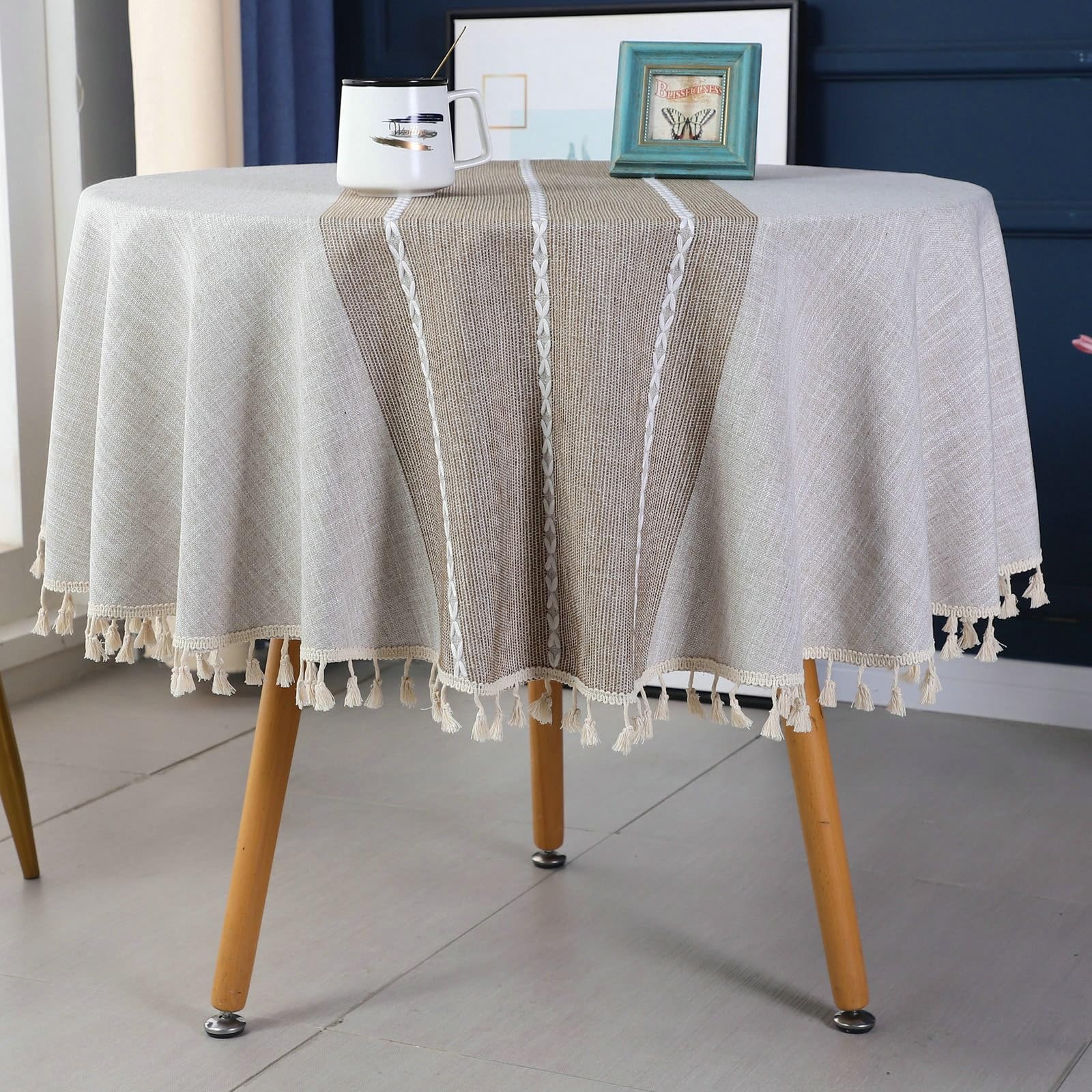 Okrągły obrus khaki, obrusy z poliestru i lnu 120 cm