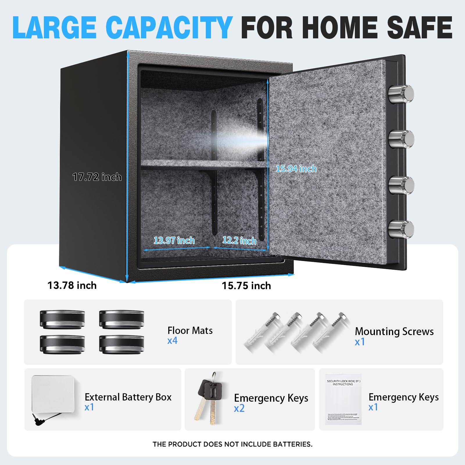 Cassaforte alta 17,72 cm di altezza, impermeabile, piccola cassaforte di sicurezza in acciaio resistente con display LCD, tastiera elettronica digitale e serratura a combinazione, cassaforte personale
