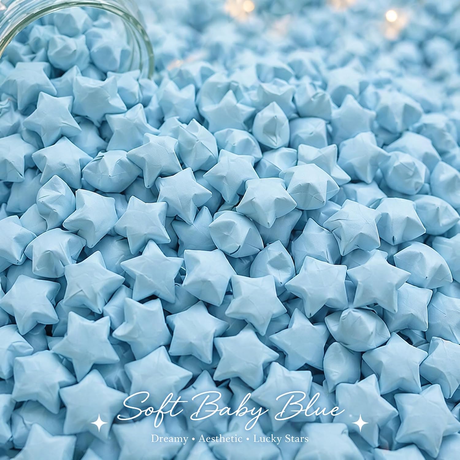 Origami Lucky Stars, 500 Pcs Premade Origami Paper Stars Multicolor Handmade Wishing Stars for DIY Christmas New Year Wedding Valentine's Day Gift (Light Blue, 500)