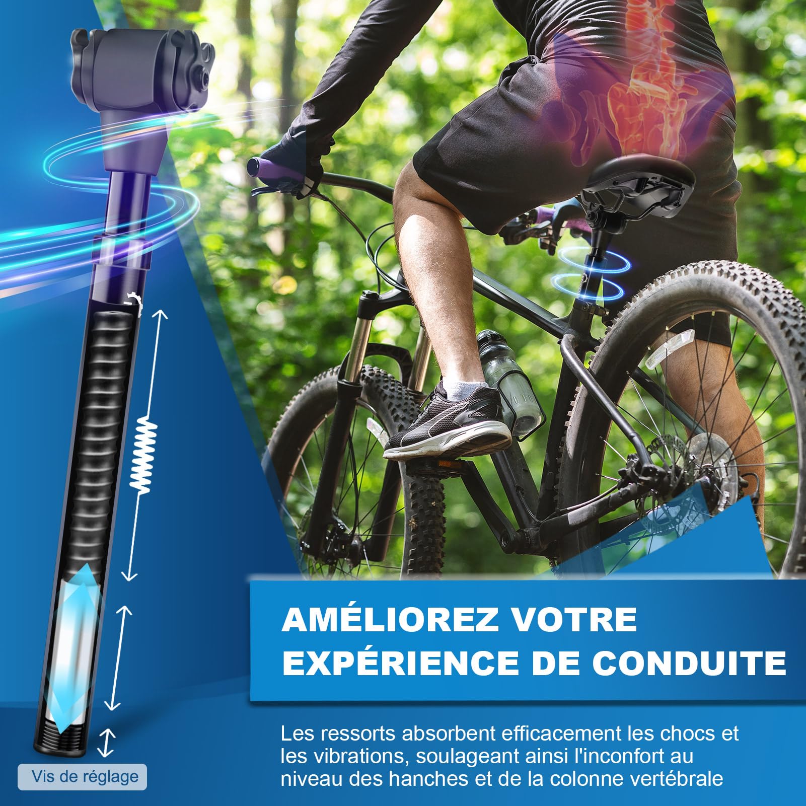 MAIKEHIGH Tige de Selle Suspendue, Alliage D'Aluminium Tige de Selle | 27,2/30,9/31,6mm avec 2 Adaptateurs 2 Ressorts pour VTT, Vélo de Ville, Vélo de Route, Vélo électrique