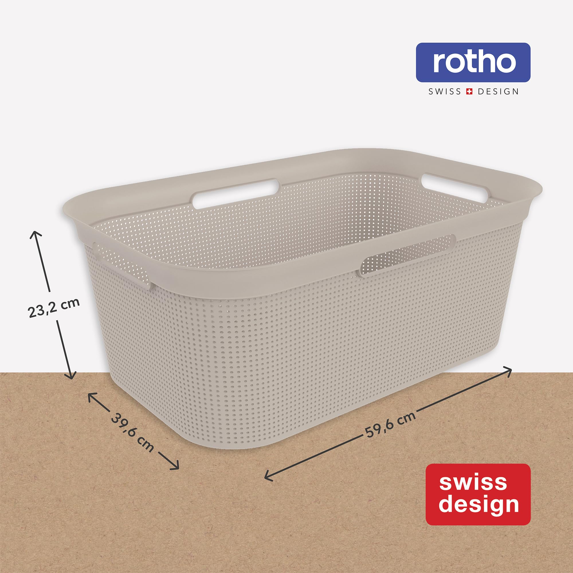 Rotho Brisen 4er-Set Wäschekorb 40l | leichter Wäschesammler mit 4 Griffen für bequemes Tragen | mit Belüftungslöchern | robust & langlebig | einfach zu reinigen & hygienisch | beige