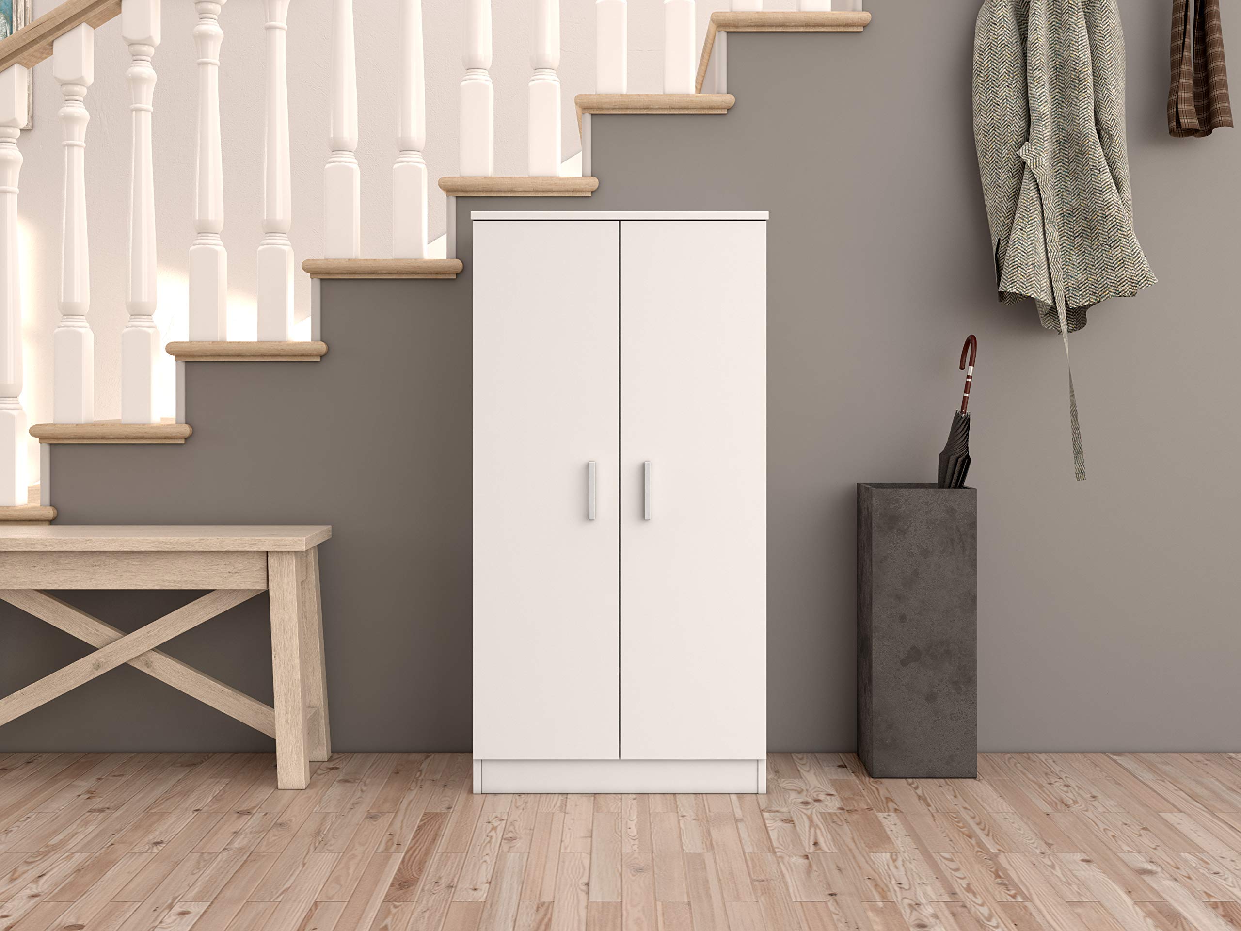 Dmora - Scarpiera Alcudia, Portascarpe salvaspazio, Scarpiera da ingresso, Armadio multiuso a 5 ripiani, 55x36h108 cm, Bianco