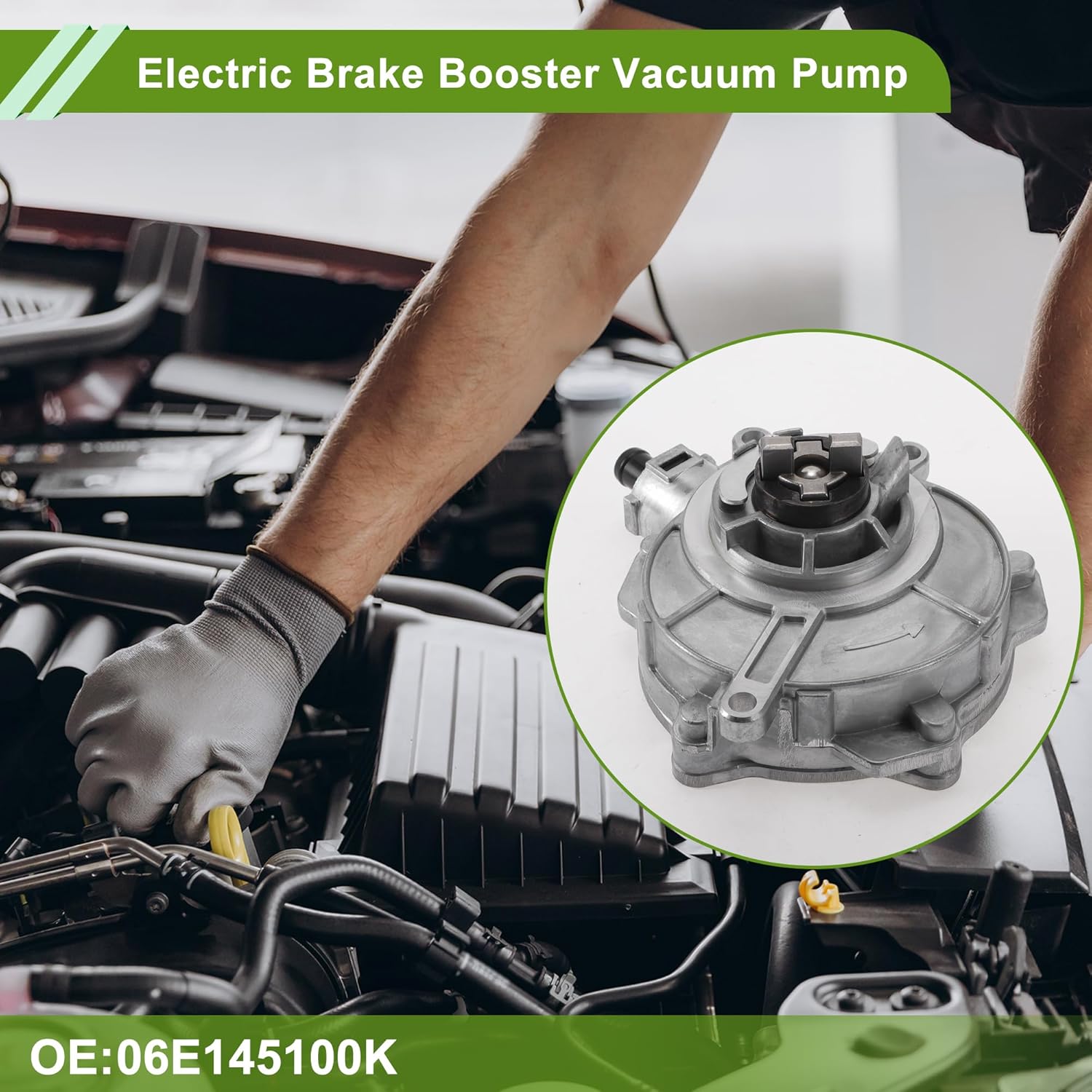 Brake Vacuum Pump No.06E145100K Engine Vacuum Pump for Audi A4 Quattro 2009 V6 3.2L Aluminum Alloy Silver Tone 1 Pc