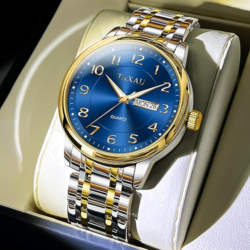 Miniatura 7 de Relojes de vestir para hombre, reloj analógico impermeable con fecha de día, reloj de pulsera de acero inoxidable de lujo con números arábigos