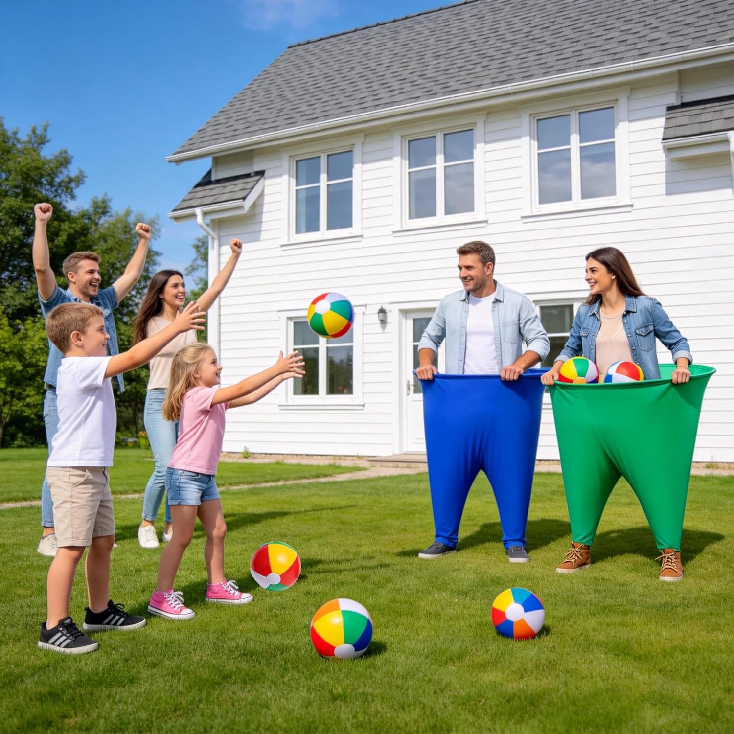 Granny Pants Yard Game Sets,2 PCS Oversized Fun Party Game Pants with 12 Bouncy Balls and 2 Air Pumps,Outdoor Games for Family Backyard Group Activities (Blue+Green)