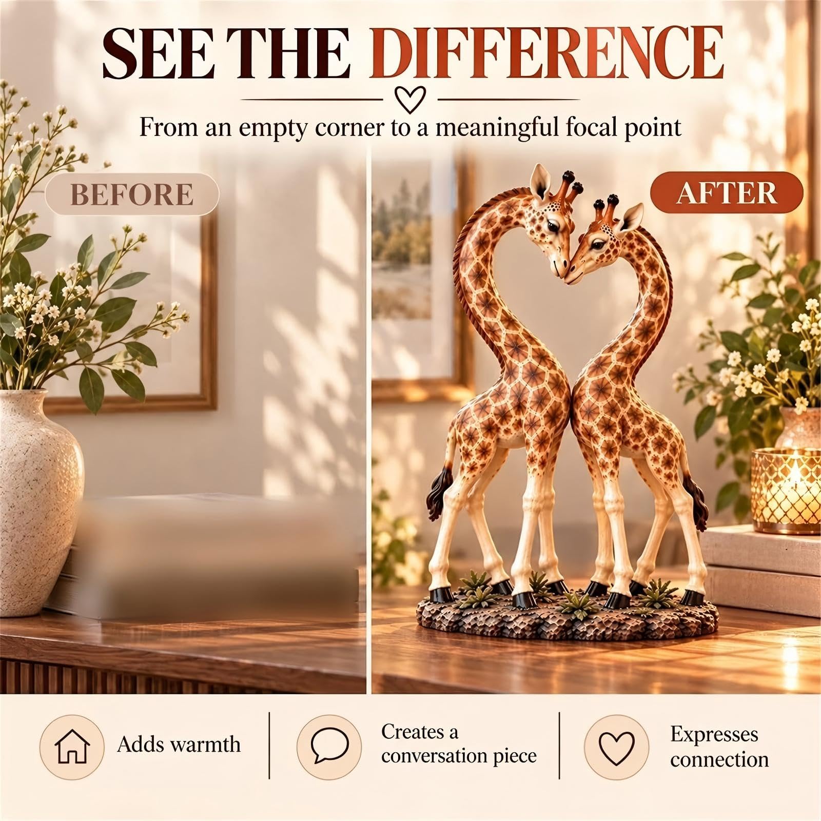 Scultura Cuore di Giraffe, Statuina Coppia di Giraffe, Dettaglio Savana