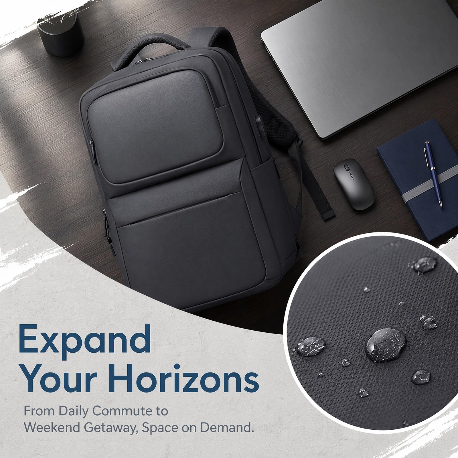 16-calowy rozszerzalny plecak na laptopa z portem ładowania USB, wodoodporny PU Business Daypack
