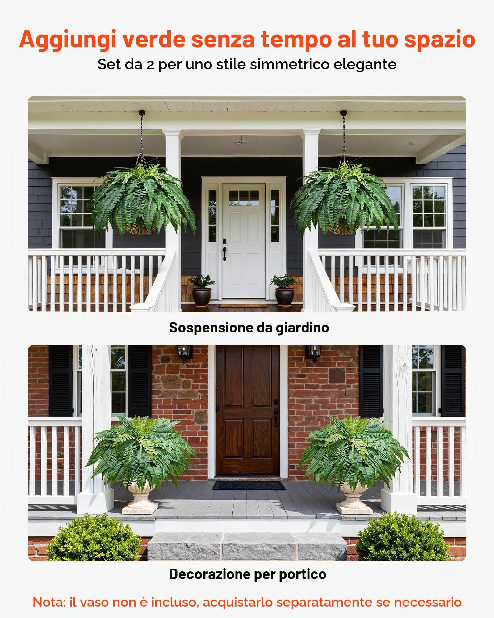 VEVOR Pianta Artificiale di Felci Finti, Felci di Boston Diametro 1143 mm con 63 Fronde, Pianta di Felce Decorativa da Interno Esterno Cespuglio Artificiale per Casa Balcone Ufficio Giardino, 2 pezzi
