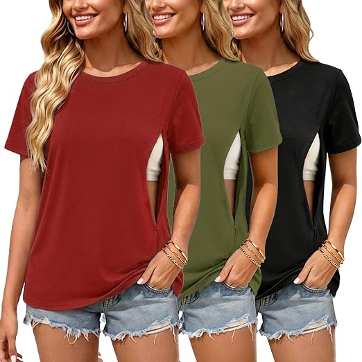 Love2Mi Lot de T-Shirts de Grossesse et d'Allaitement avec Zips Invisibles