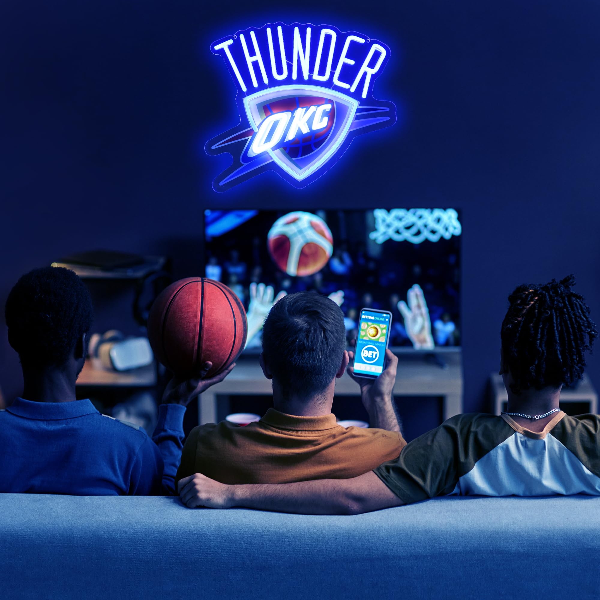 Basketball Team Neon Sign, Sport Light Up Dimmable OKC Basketball Team Logo Hanging USB Powered Led Neon Sign for Wall Decor, Bedroom, Man Cave, Party, Birthday Christmas Gift for Oklahoma City Fans