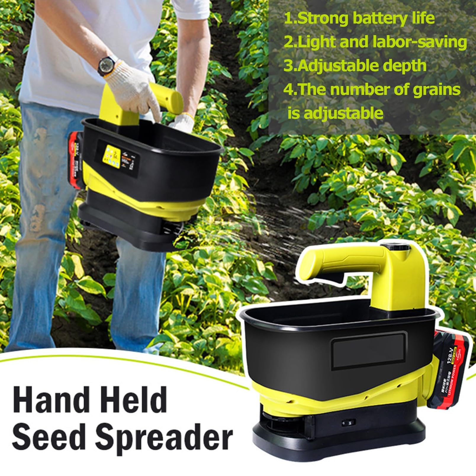 Spandiconcime e seminatore Portatile Senza Fili, con capacità di 5,5 Litri per Una distribuzione efficiente di Semi, mangimi e fertilizzanti - Perfetto per i giardinieri