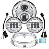 7 inch Motorcycle LED Headlight 4&period;5" Fog Passing Lights DOT Kit Compatible with Harley Davidson Fat Boy Street Glide Heritage Softail Road King Switchback Electra Glide Ultra Classic Chrome