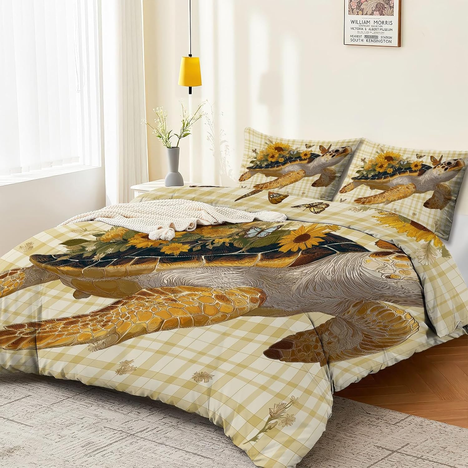 Duvet Cover Sets Nature Scenery Rocks Sea Reversible Bedding Printed Comforter Sets, Queen Size 90"x90" Bedding for Kids Boys Girls Adult, Quilt Cover with Zipper Closure 4 Ties, Blue Brown