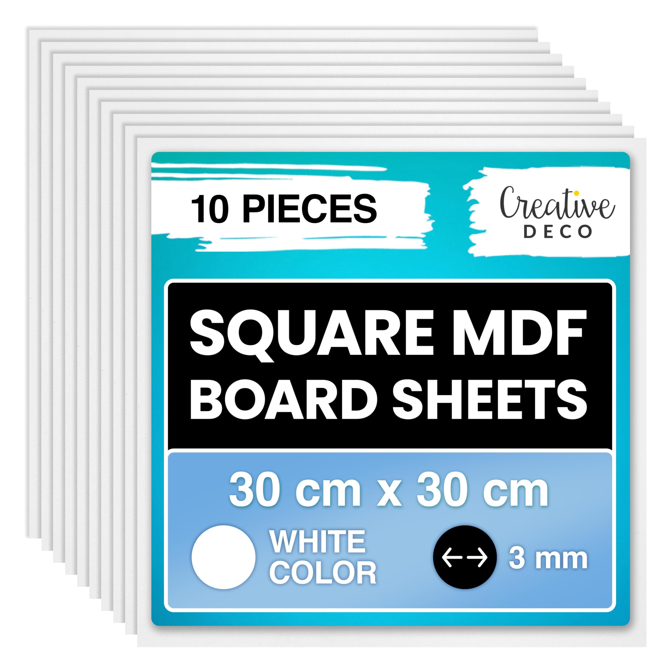 Creative Deco 10 x Square MDF Board Sheet White | 30 x 30 x 0.3 cm