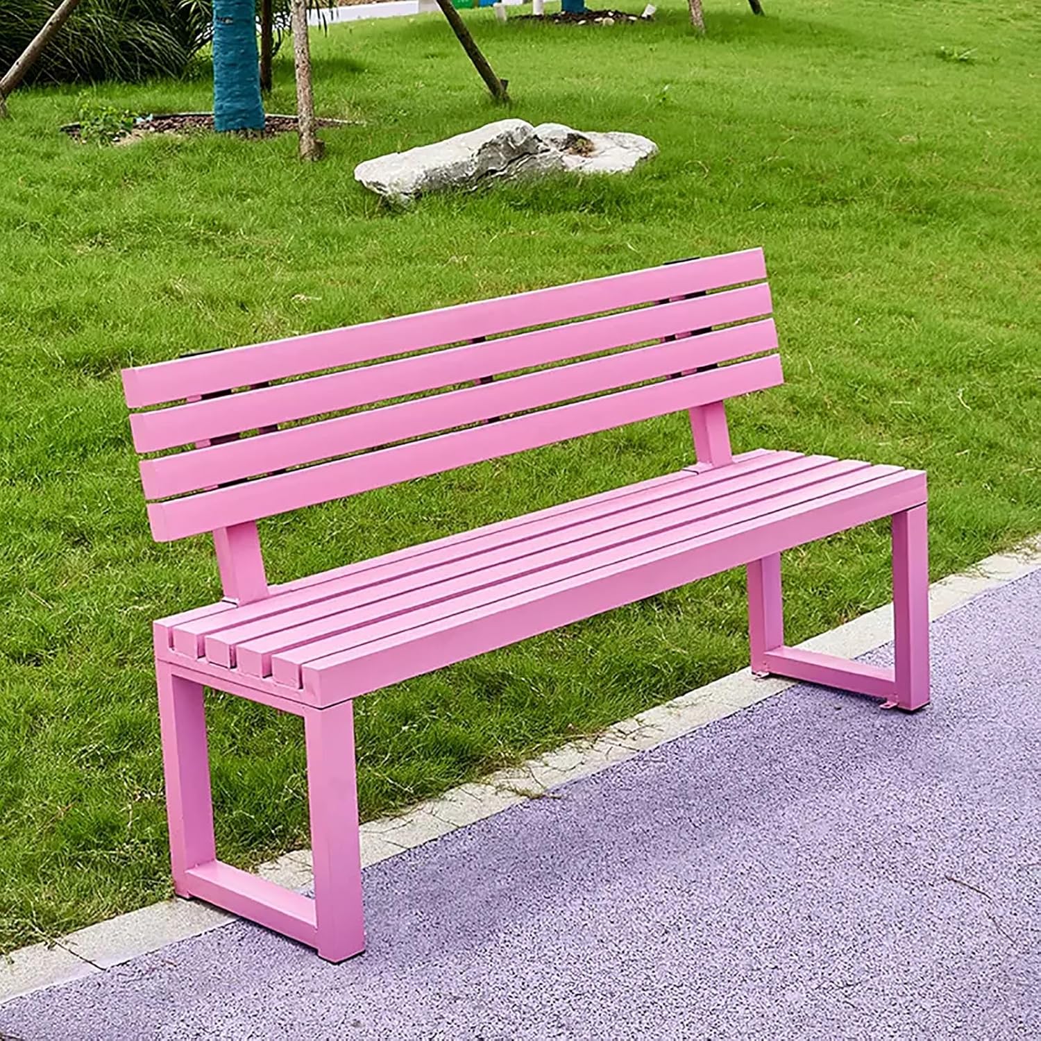 Park Bench with Backrest, Garden Bench, Patio Metal Bench, Outdoor Decor Furniture Seating, Steel Seater Chair, 2-3 Seater Slats Bench, Weather Resistance, Easy Assembly (Color : Yellow,