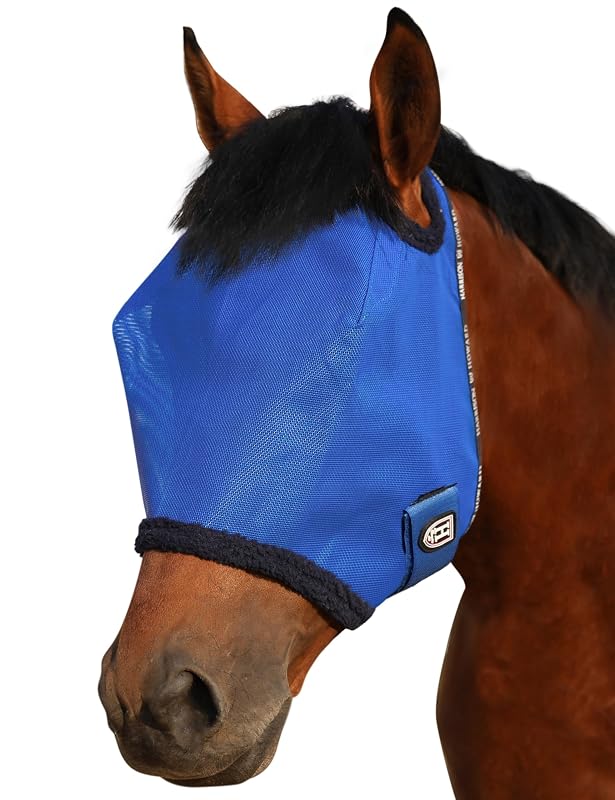 Máscara contra moscas para cavalos em tela fina com proteção UV Harrison Howard Signature Blue Small (Yearling)