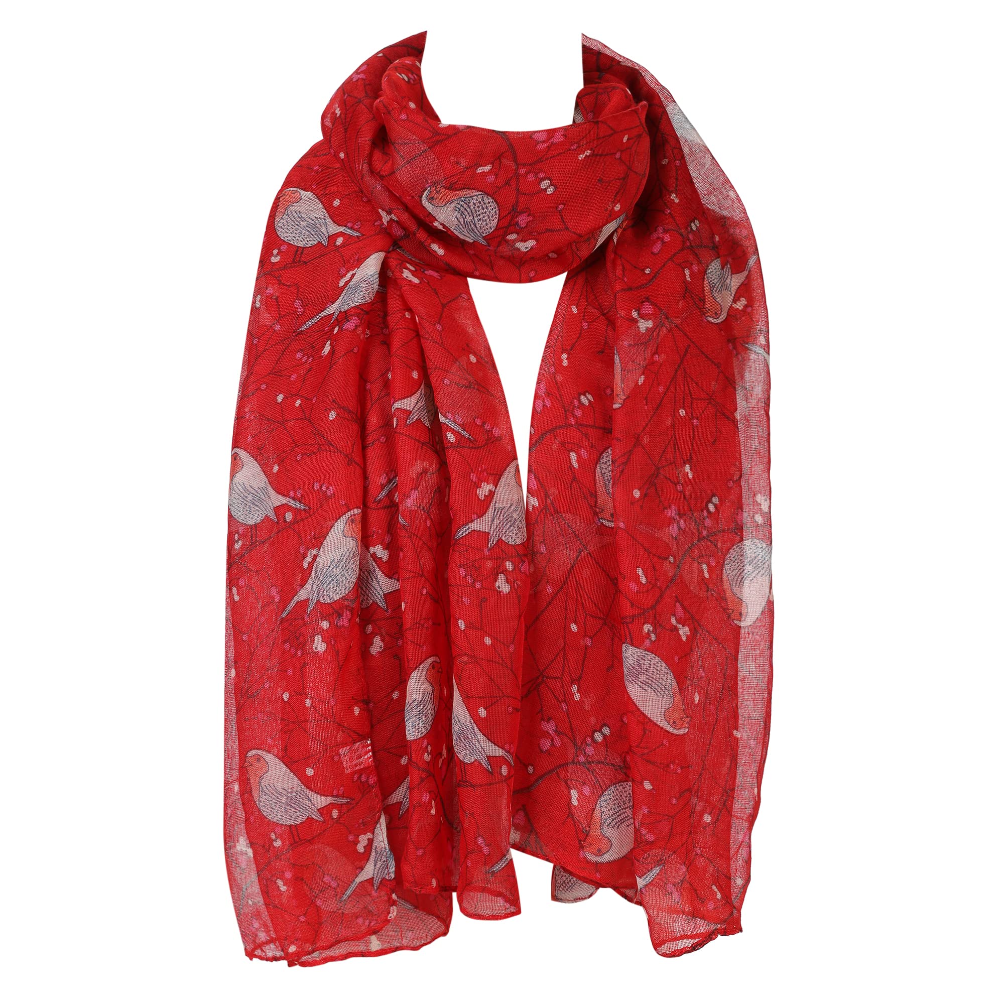 London Scarfs Women's Christmas Robin Red S Fashion Butterfly Print Long Scarves Floral Neck Scarf Shawl (Christmas Robin Red)