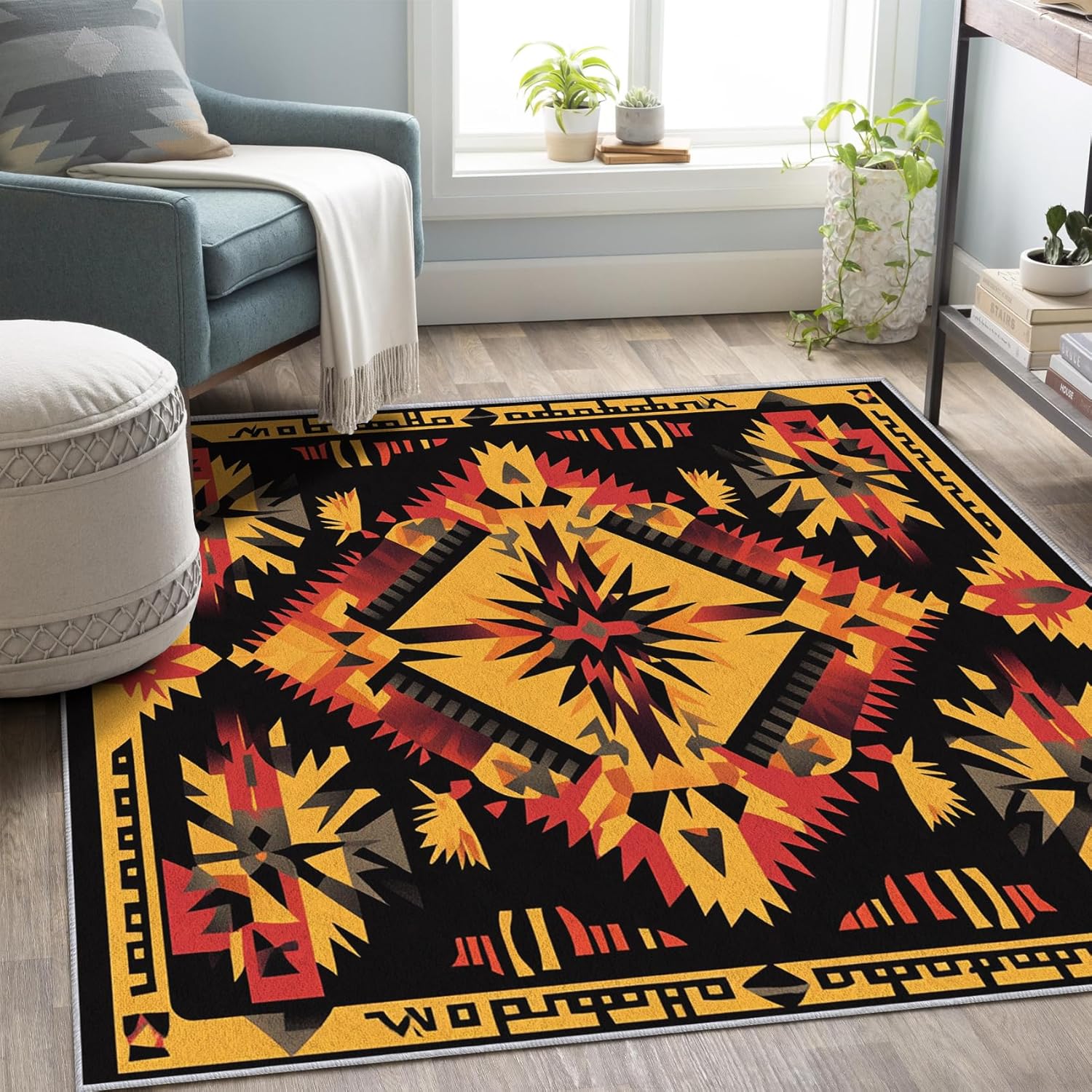 Southwestern Aztec Throw Rug - 2x3 Native American Navajo Area Rugs, Vintage Tribal Decor Carpet for Entryway Bedroom, Indoor Door Mat, Washable Non-Slip Non-Shedding