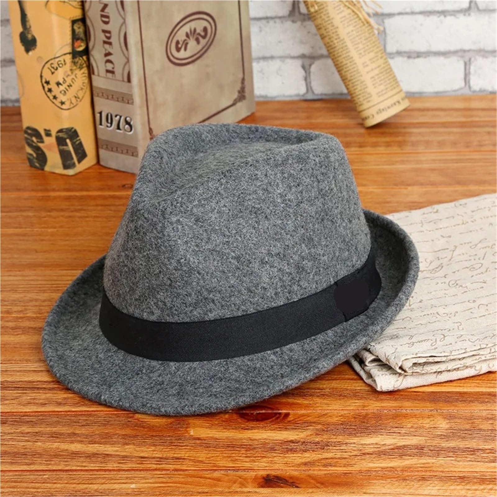 Sombrero De Copa Sombreros Fedora de fieltro gruesos y cálidos invierno for hombre, gorra jazz lana for caballero, sombrero copa con ala ancha Para Fiesta