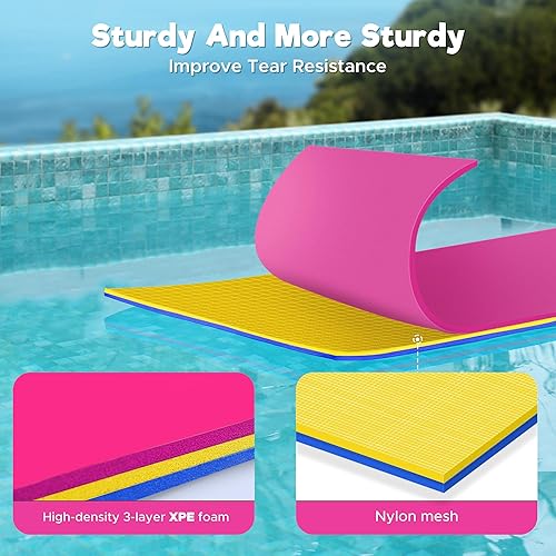Miniatura 2 de Tapete de agua flotante, 7 x 3 pies8 x 4 pies9 x 6 pies13 x 5 pies, tapete flotante de espuma XPE resistente al desgarro de 3 capas con correas