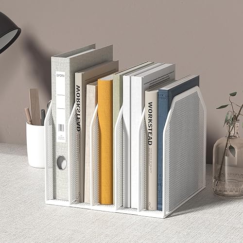 Miniatura 2 de Organizador vertical de archivos para escritorio, soporte de archivos de malla metálica con 5 compartimentos, estante para carpetas de archivos y